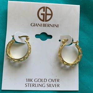 18k gold over Sterling silver hoop pierced earrings secure clasp good quality